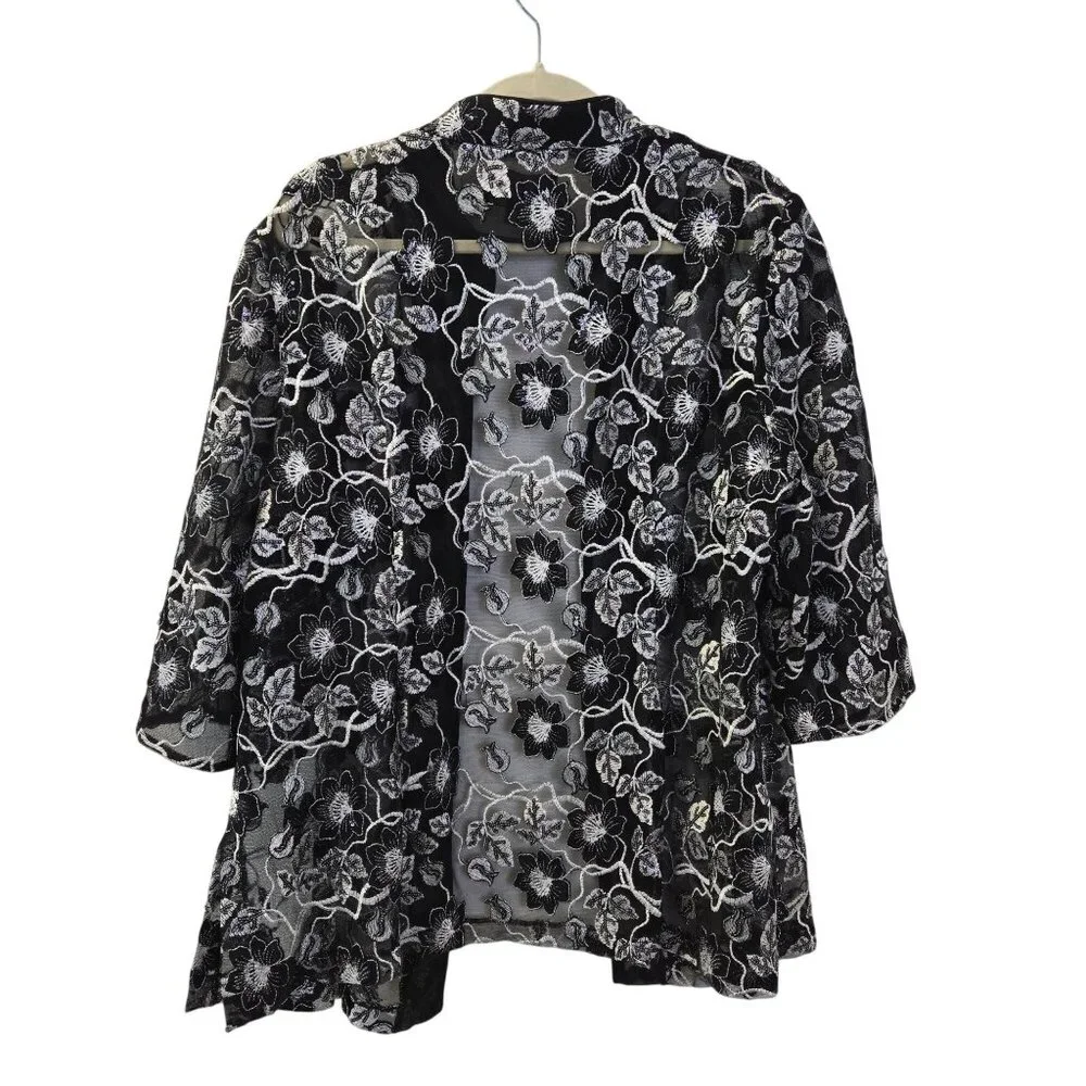 Alex Evenings Sheer Floral Embroidered & Sequin Embellished Open Jacket Size 2X - Picture 2 of 5